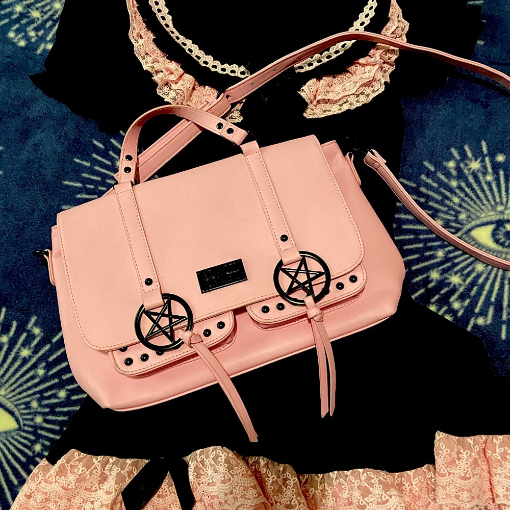 Blackcraft baby pink  and black crossbody pentagram purse